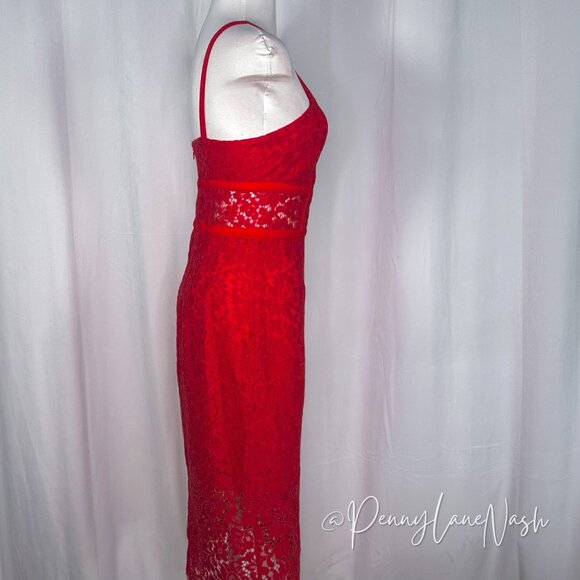 Express Red Piped Lace Midi Sheath Dress - Picture 13 of 16